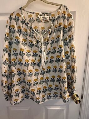 Emerson Fry White Floral Tie-Front Overdized Peasant Blouse